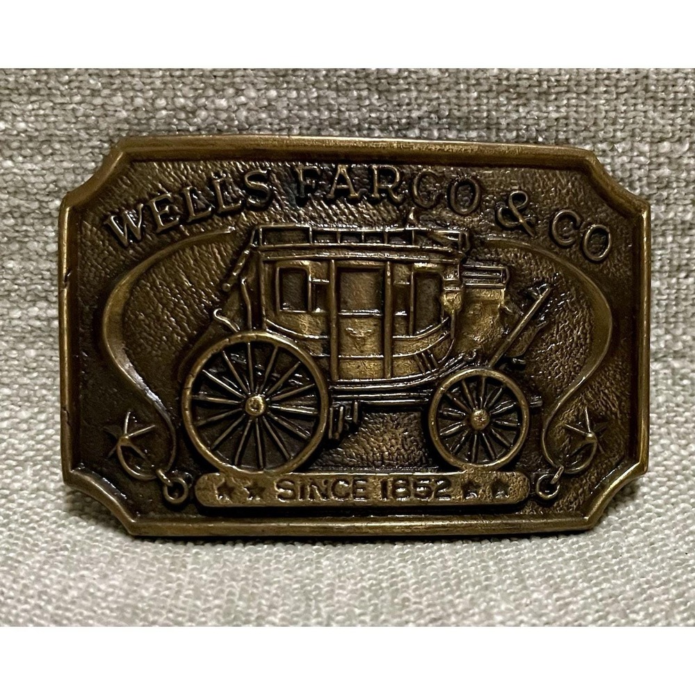 Wells Fargo & Co Since 1852 Commemorative Belt Buckle Brass Stagecoach Vtg 1973
